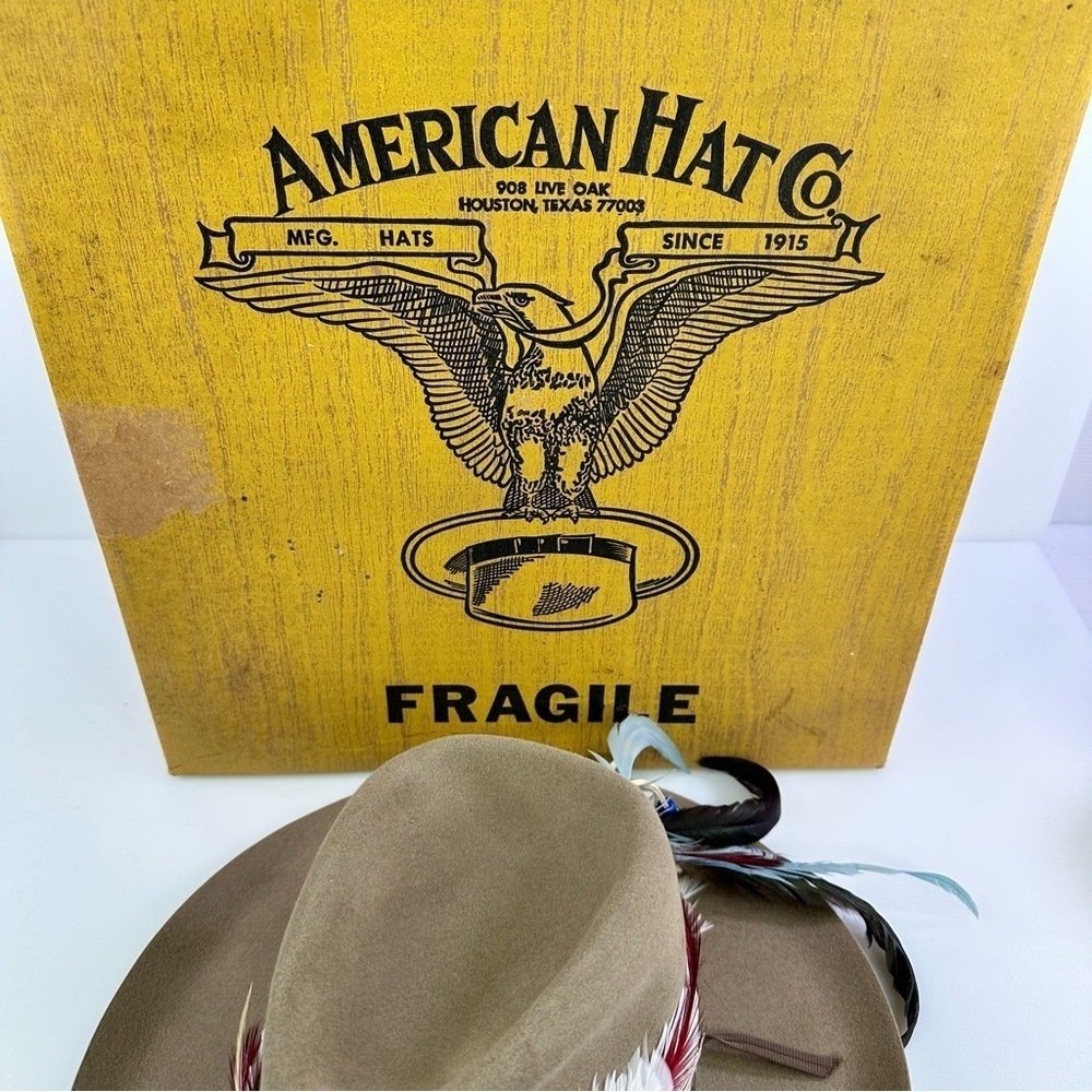 VTG American Hat Co Quality Western Cowboy Hat Size 6.5 Feathers - Picture 3 of 12